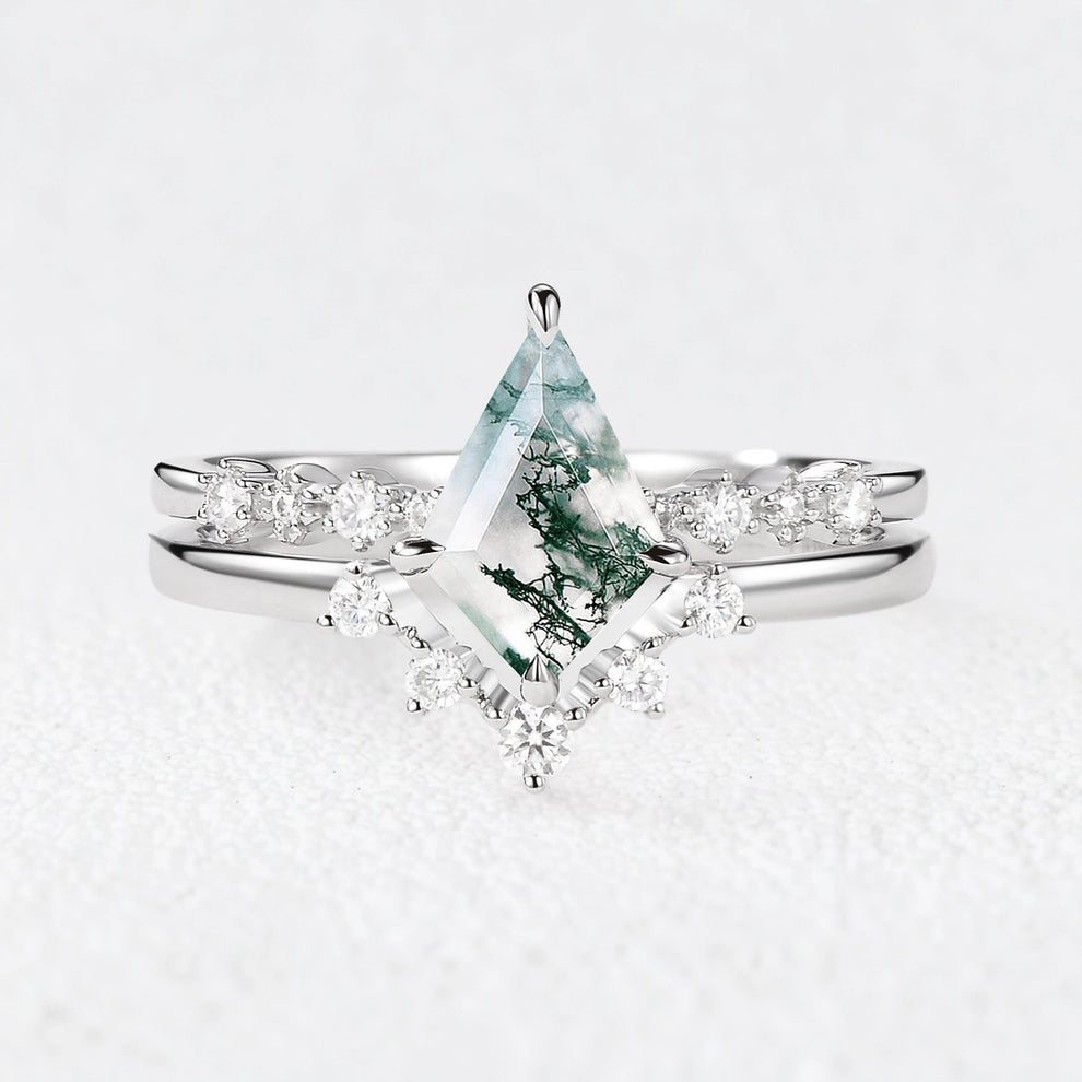 Eleonora’s Grace | Kite Cut  Moss Agate Vintage Bridal Duo