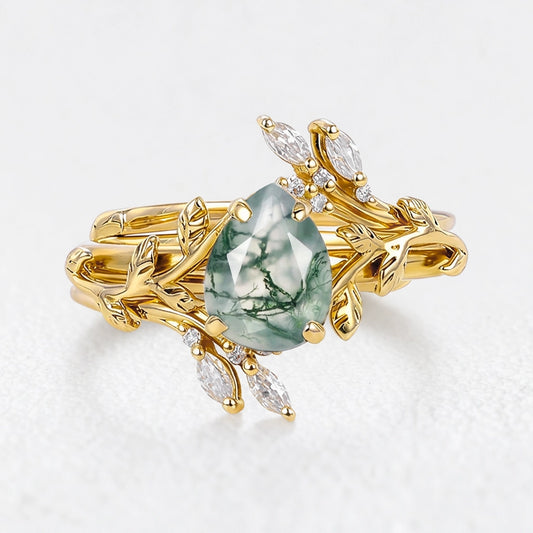Isadora's Interlace | Pear Moss Agate Foliage Bridal Duo
