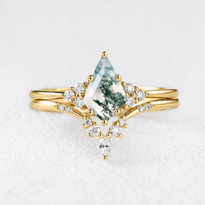 Cassandra’s Glade | Kite Cut Moss Agate & Chevron Bridal Duo