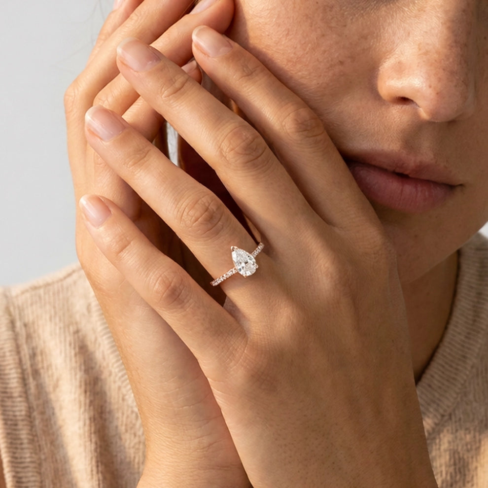 Grace’s Solitaire | 1.7CT Pear Cut Lab Diamond Engagement Ring.