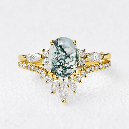 Alexandra’s Heritage | Oval Moss Agate Bridal Duo