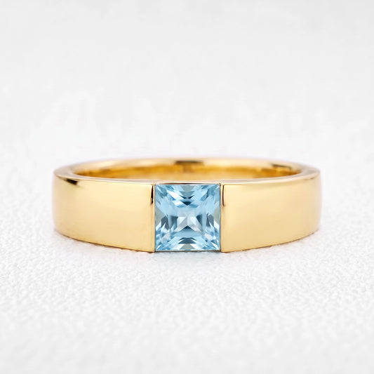 Orion’s Tide | Princess-Cut Aquamarine Men’s Band