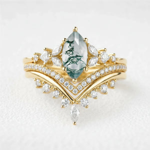 Sylvie’s Convergence | Marquise Moss Agate Chevron Trio Bridal Set