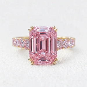 Elena's Oath | 3CT Green Emerald Cut Pink Glasshouse Ring