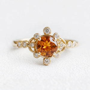 Aurora’s Ember | Round Citrine Vintage Halo Engagement Ring