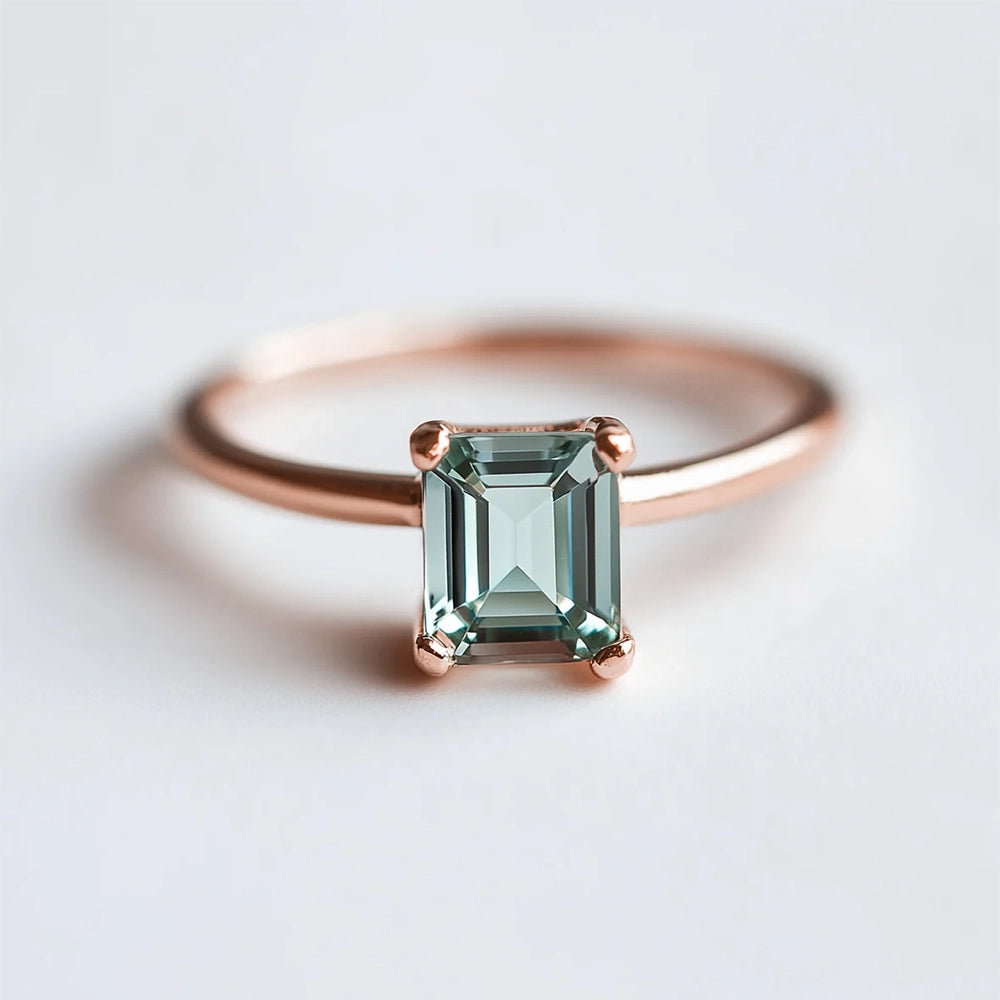 Gaia’s Solace | Emerald Cut Green Tourmaline Solitaire Engagement Ring.