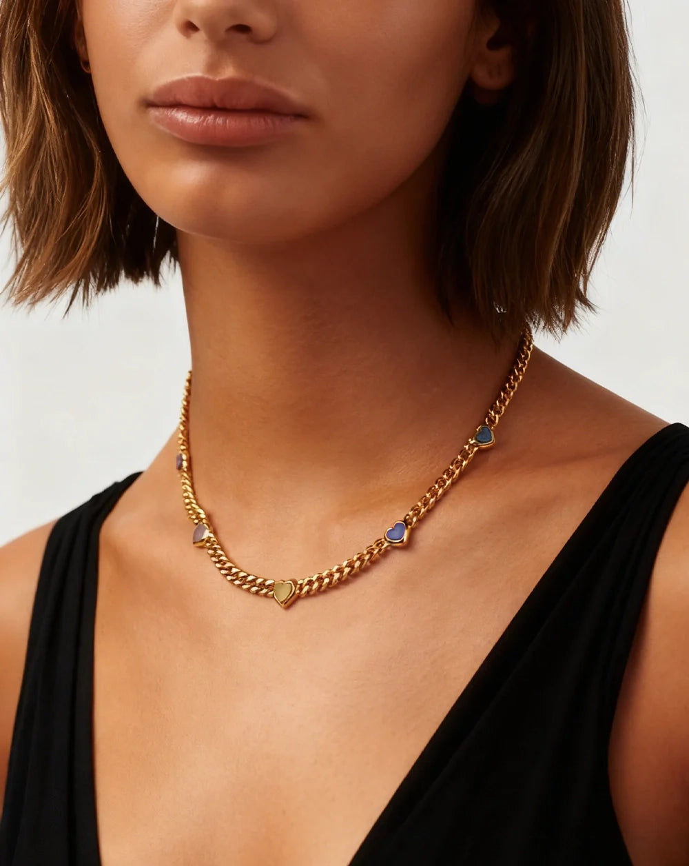 18K Gold Vermeil Jelly Heart Gemstone Charm Necklace.
