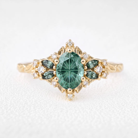 Theodora’s Regalia | Fantasy-Cut Oval Green Sapphire Filigree Engagement Ring