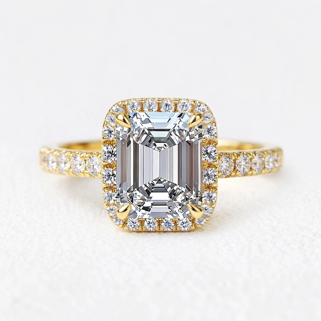 Lyra's Lumen | 2CT Emerald Cut Diamond Halo Engagement Ring