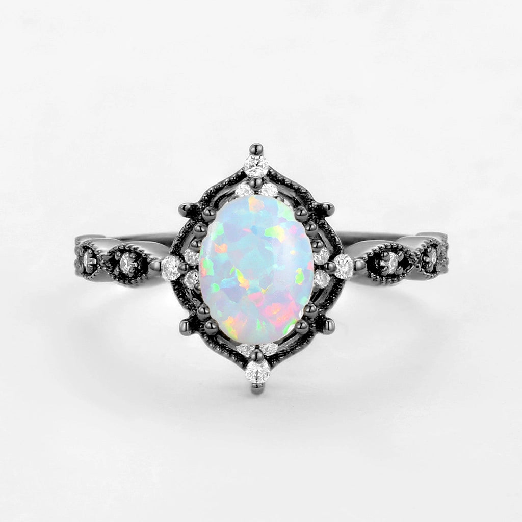 Charlotte’s Mistveil | 1.5ct Lab Opal Vintage Engagement Ring.