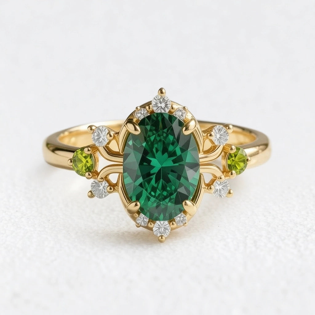 Elysia’s Verdure | Oval Vintage Green Sapphire Engagement Ring