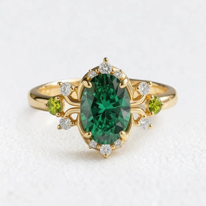 Elysia’s Verdure | Oval Vintage Green Sapphire Engagement Ring