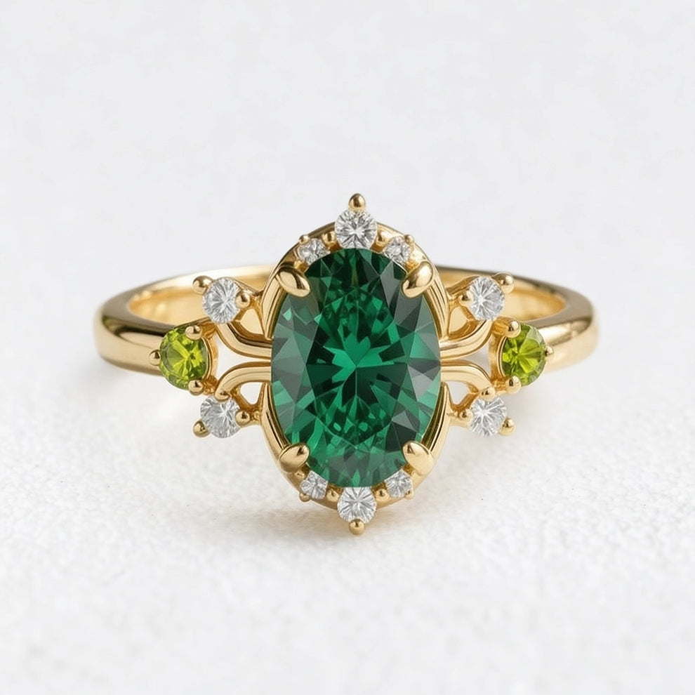 Elysia’s Verdure | Oval Vintage Green Sapphire Engagement Ring