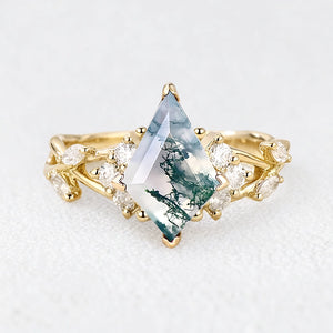 Rosalind’s Wreath | Kite Moss Agate Moissanite Accents Engagement Ring