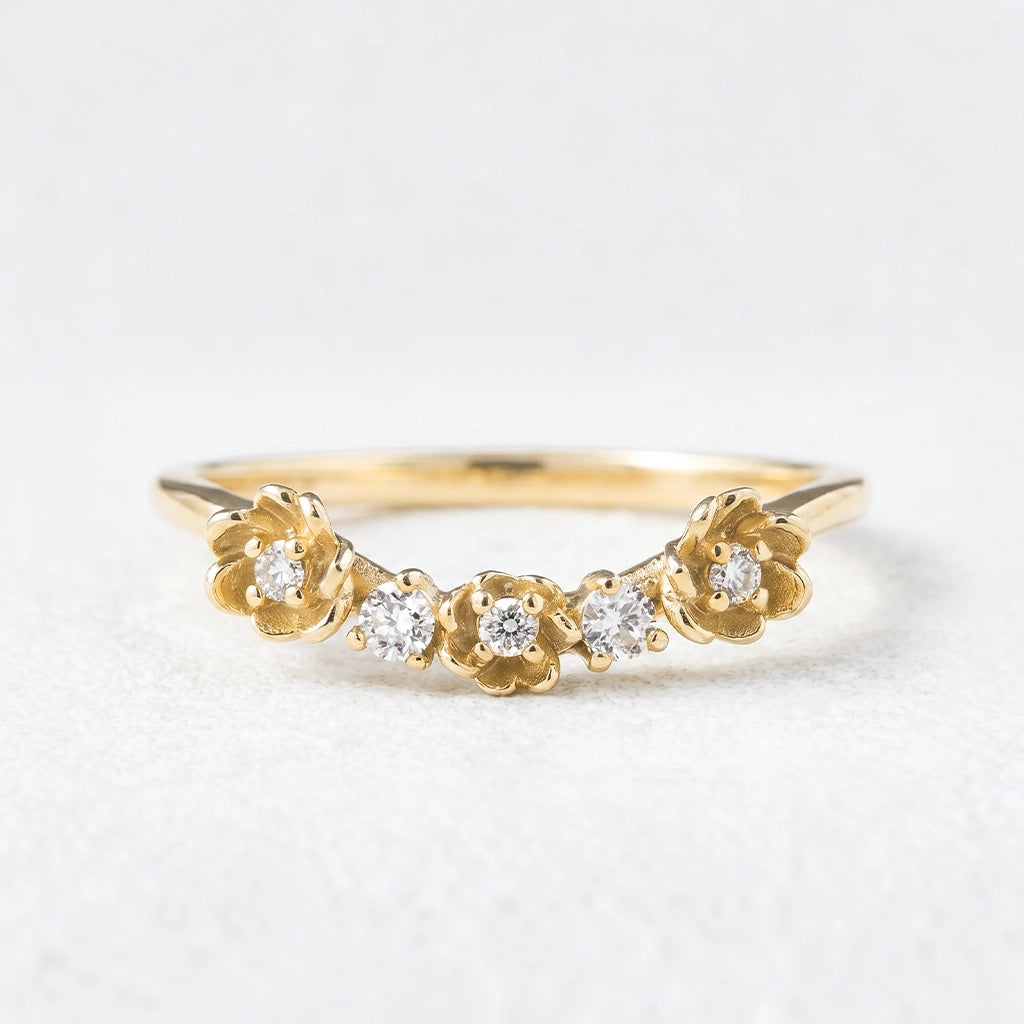 Flora’s Arc | Curved Diamond Flower Wedding Band.