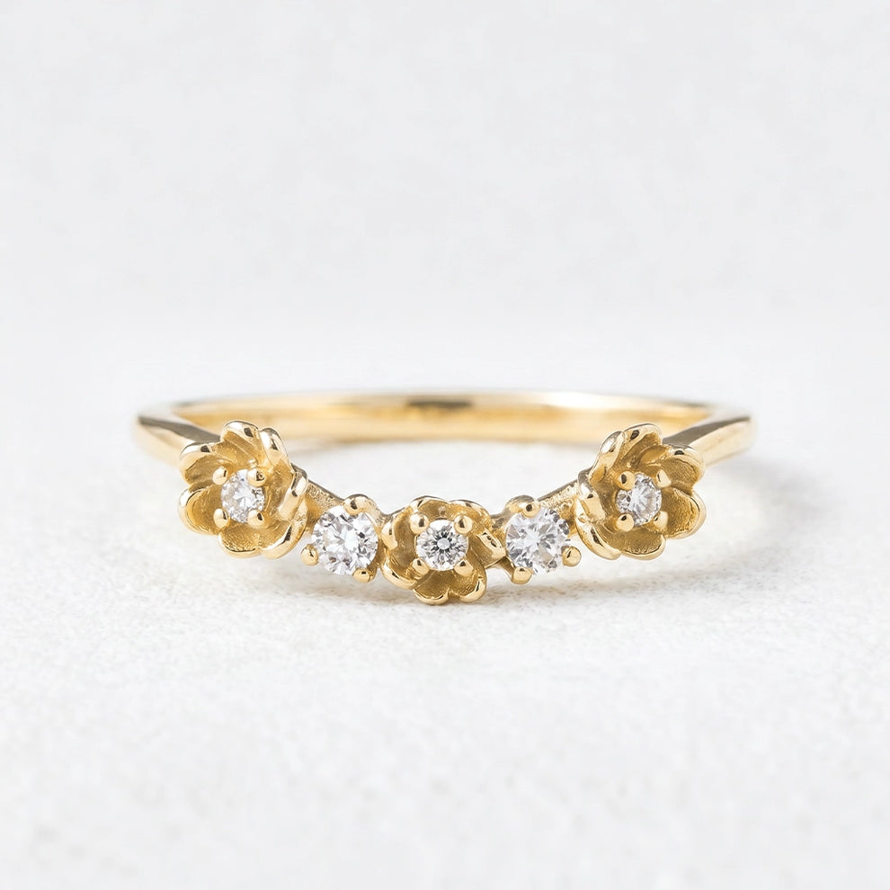 Flora’s Arc | Curved Diamond Flower Wedding Band.