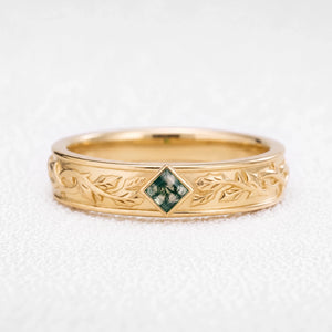 Orion’s Keystone | Bezel-Set Square Moss Agate Men’s Band