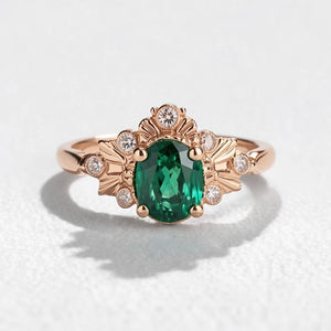 Isolde’s Willow | Vintage Oval Natural Emerald Engagement Ring.