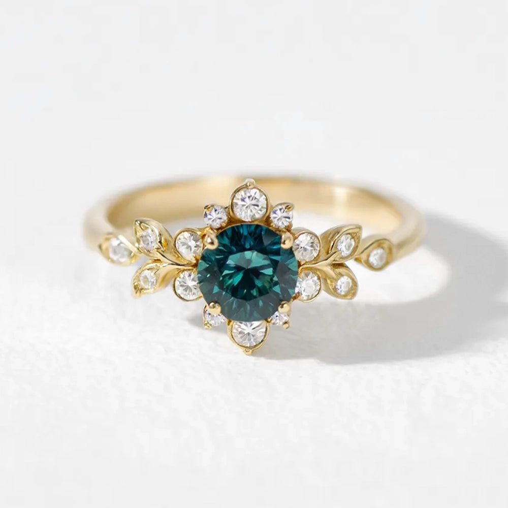 Elara‘s Bloom | Natural Blue-Green Sapphire Engagement Ring.