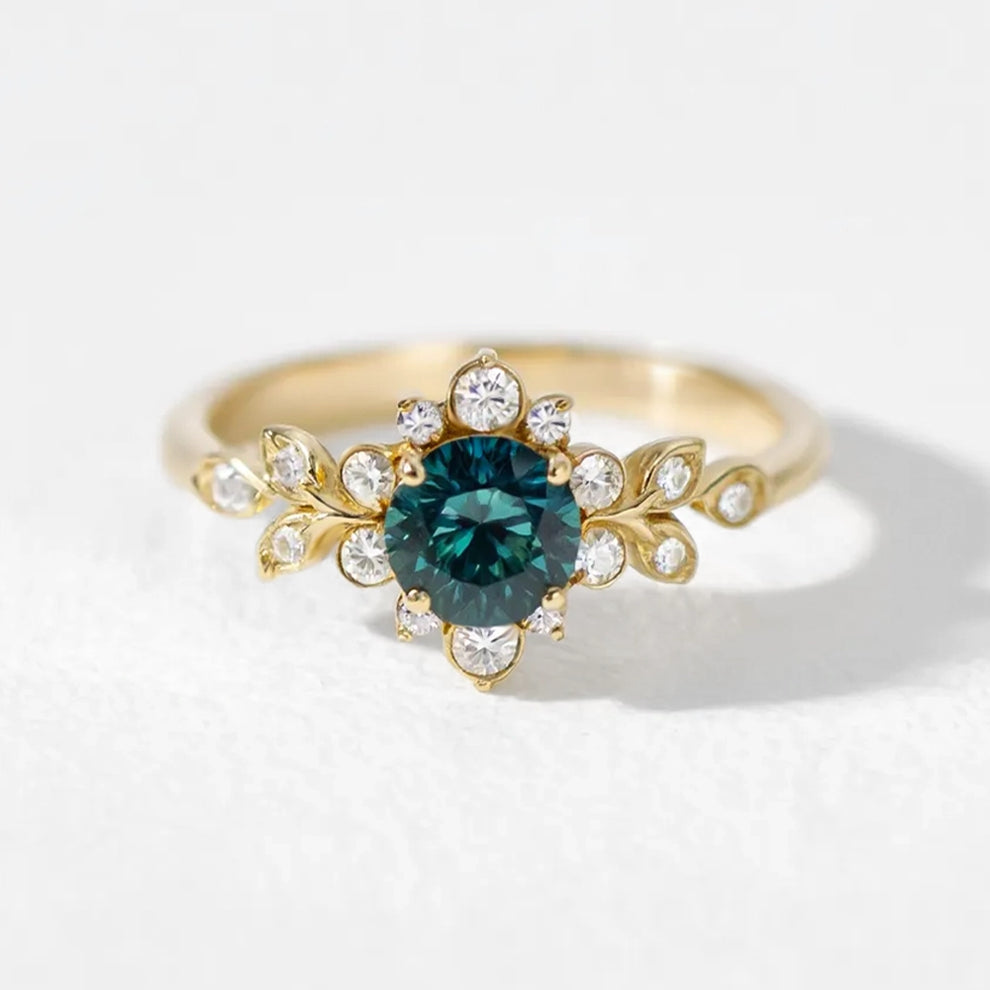 Elara‘s Bloom | Natural Blue-Green Sapphire Engagement Ring.