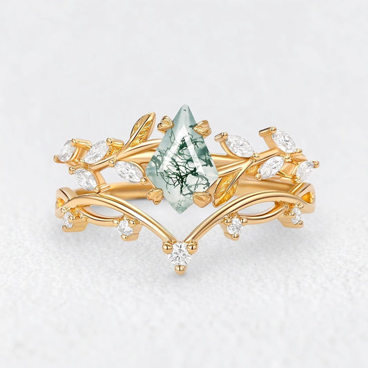 Genevieve’s Verdant | Kite Moss Agate Foliage Bridal Duo
