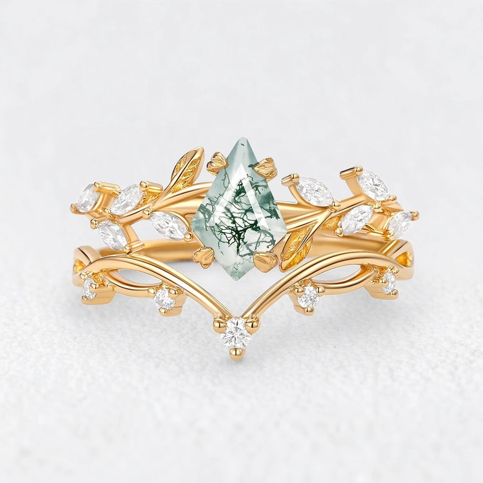 Genevieve’s Verdant | Kite Moss Agate Foliage Bridal Duo