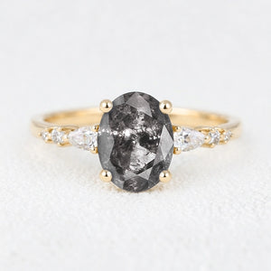 Isadora’s Guard | 1CT Vintage Oval Salt & Pepper Diamond Accented Engagement Ring