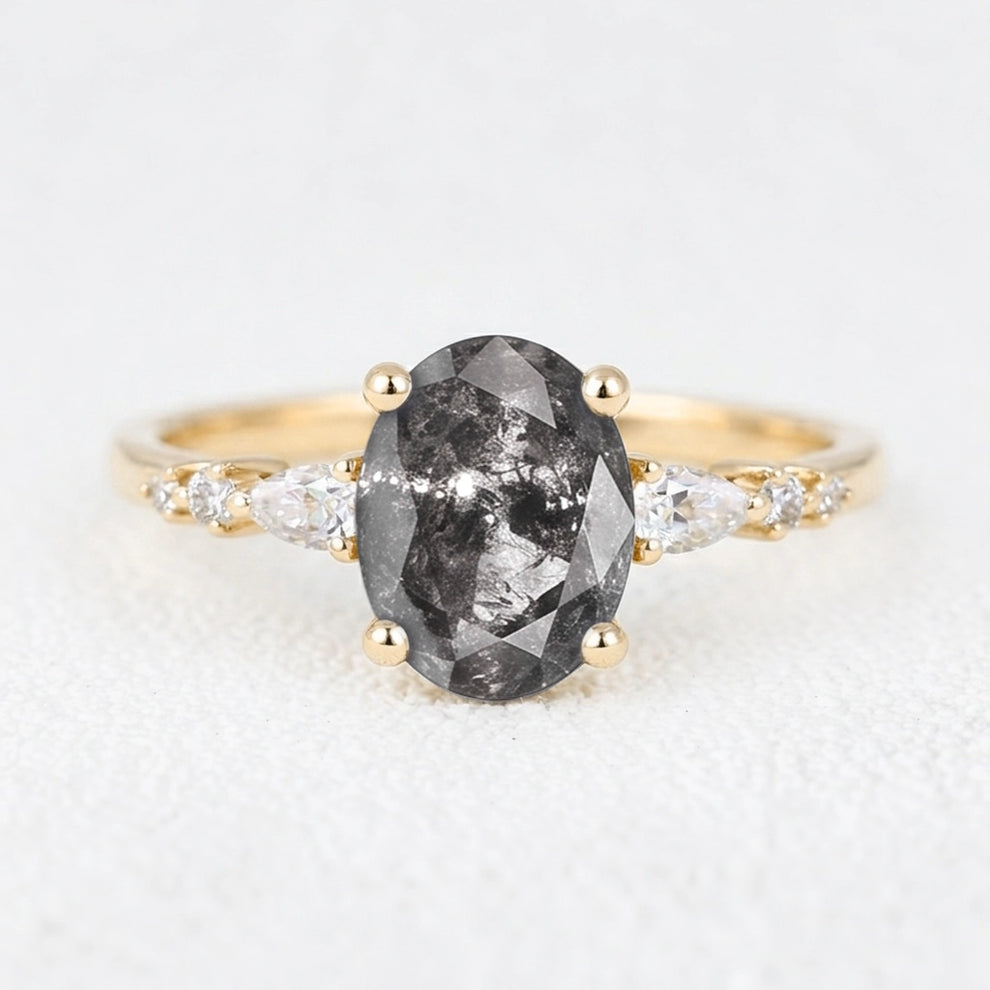 Isadora’s Guard | 1CT Vintage Oval Salt & Pepper Diamond Accented Engagement Ring