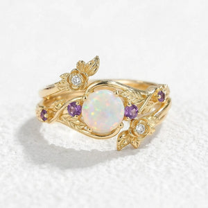 Rose’s Blossom | Opal & Amethyst Bridal Ring Set 2pcs.