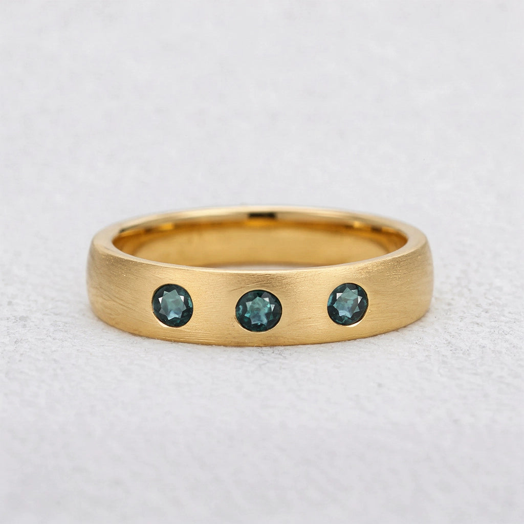 Shadow Peak | Round Lab-Grown Teal Sapphire Wedding Band.