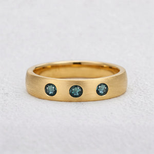 Shadow Peak | Round Lab-Grown Teal Sapphire Wedding Band.
