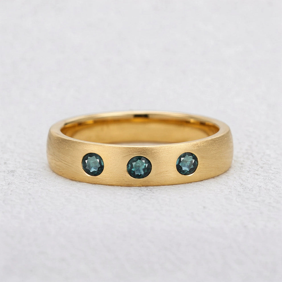 Shadow Peak | Round Lab-Grown Teal Sapphire Wedding Band.