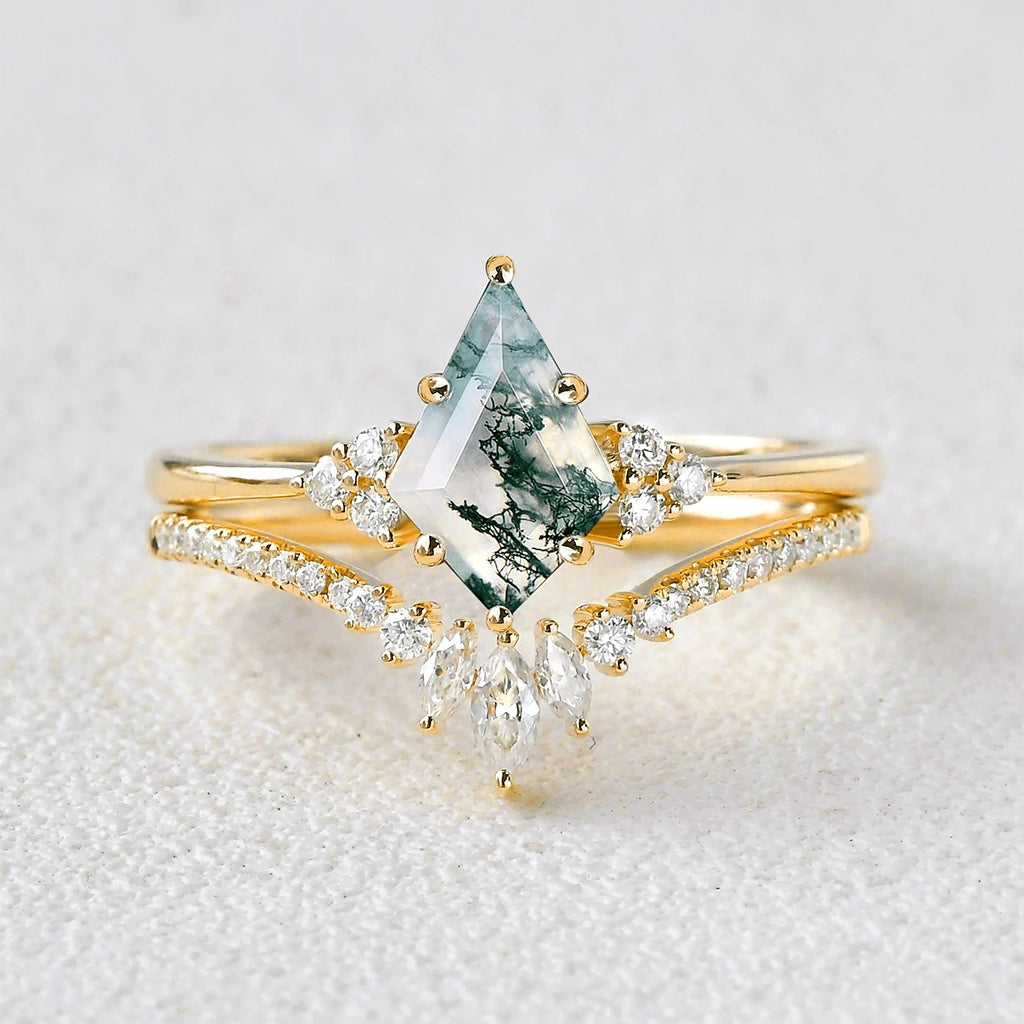 Genevieve’s Harmony | Luxurious Eternal Moss Agate Couple Ring Set 3pcs.