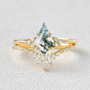 Genevieve’s Harmony | Luxurious Eternal Moss Agate Couple Ring Set 3pcs.