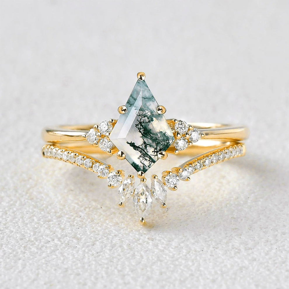 Genevieve’s Harmony | Luxurious Eternal Moss Agate Couple Ring Set 3pcs.