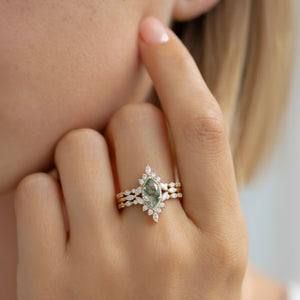 Elara’s Cluster | Marquise Moss Agate Vintage Ring Set 3pcs.
