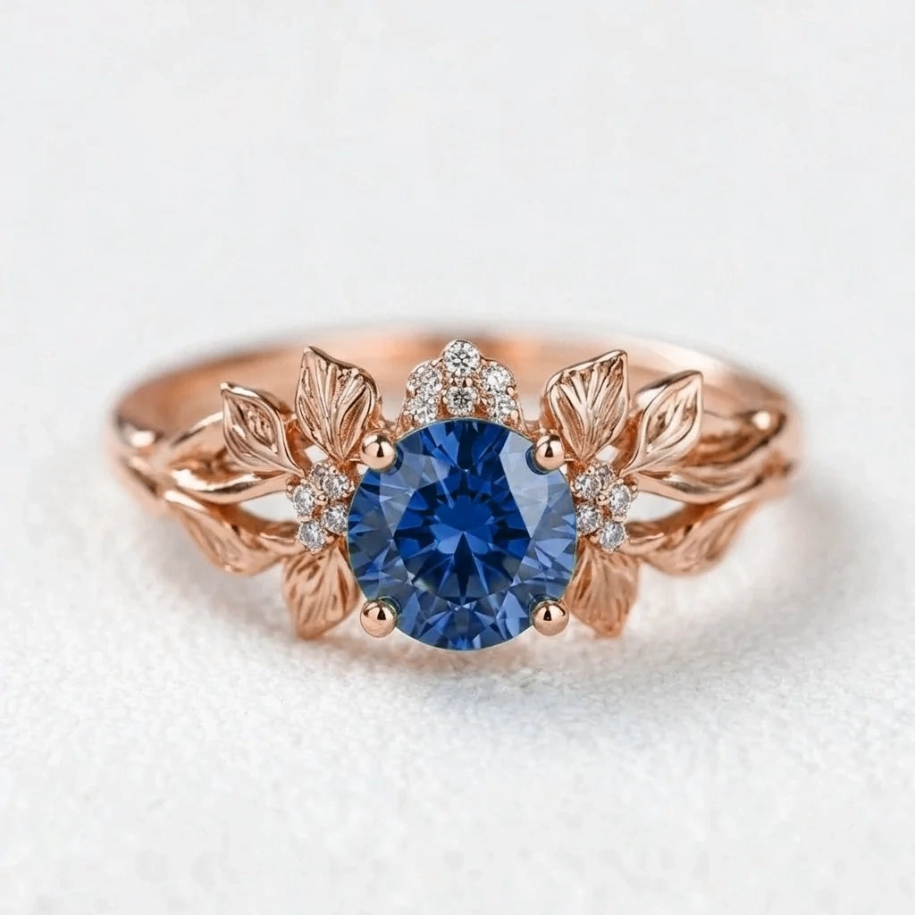 Valentina’s Blossom | Blue Sapphire Antique Floral Halo Ring.