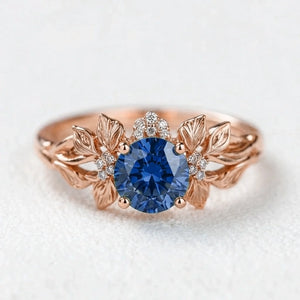 Valentina’s Blossom | Blue Sapphire Antique Floral Halo Ring.