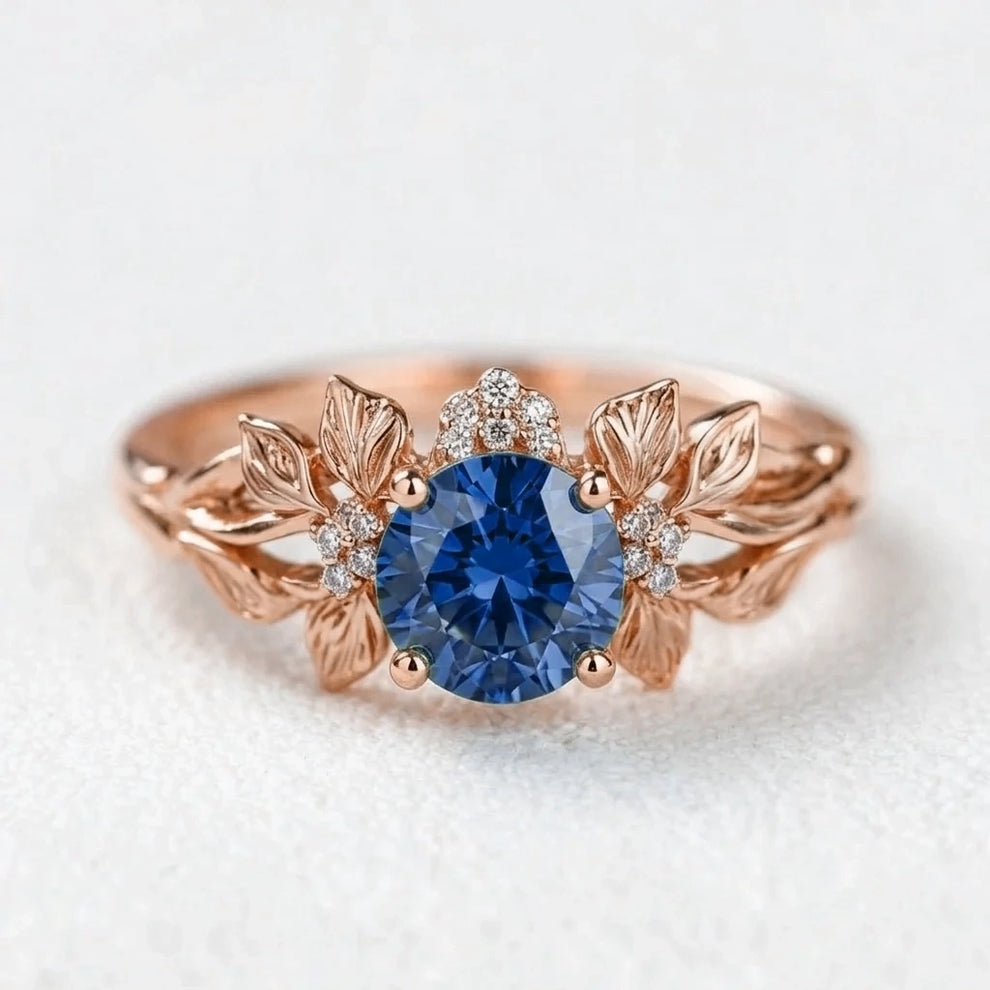 Valentina’s Blossom | Blue Sapphire Antique Floral Halo Ring.