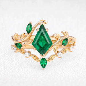 Daphne’s Vine | Kite Cut Emerald Foliage Bridal Duo