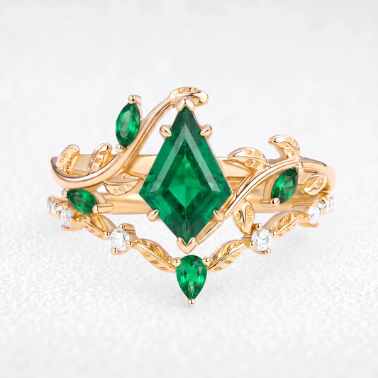Daphne’s Vine | Kite Cut Emerald Foliage Bridal Duo