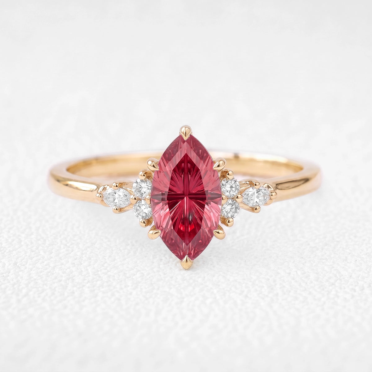 Valencia’s Crimson | 1CT Fantasy-Cut Marquise Ruby Vintage Engagement Ring