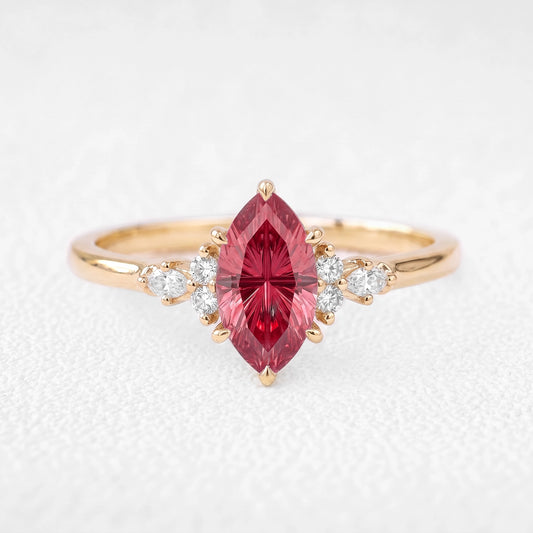 Valencia’s Crimson | 1CT Fantasy-Cut Marquise Ruby Vintage Engagement Ring