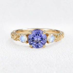 Selene’s Deep | Round Tanzanite & Moonstone Cluster Ring