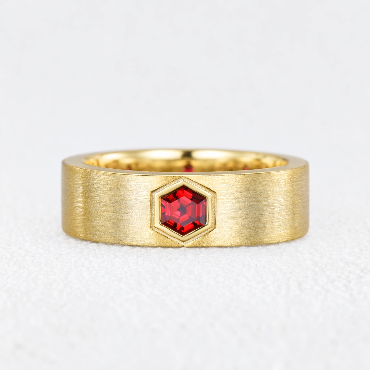 Alexander‘s Aegis | Hexagon Ruby Brushed Men’s Band