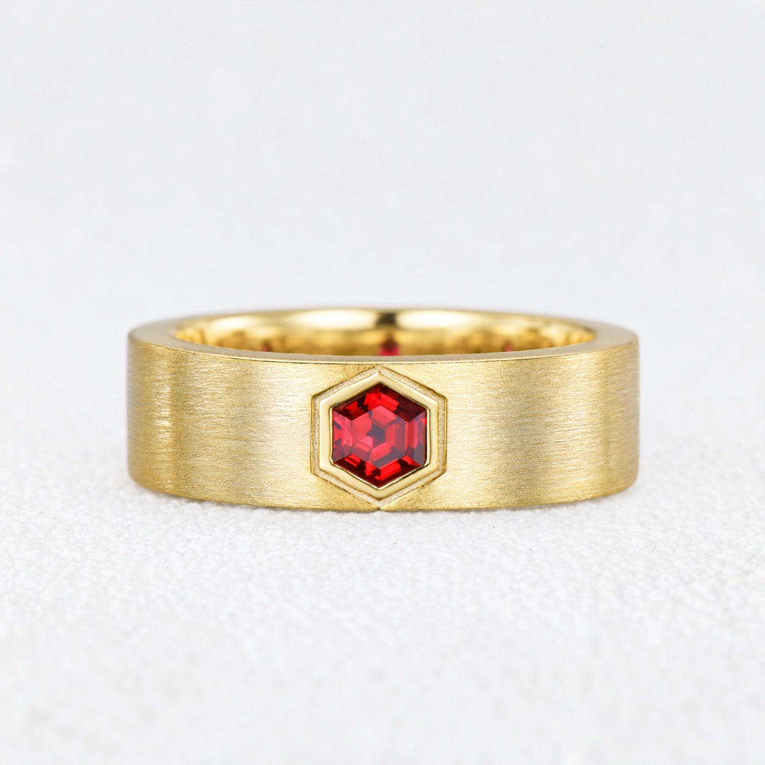 Alexander‘s Aegis | Hexagon Ruby Brushed Men’s Band