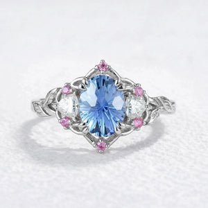 Audrey Three-Stone Sparkle Cut Sapphire Engagement Ring.