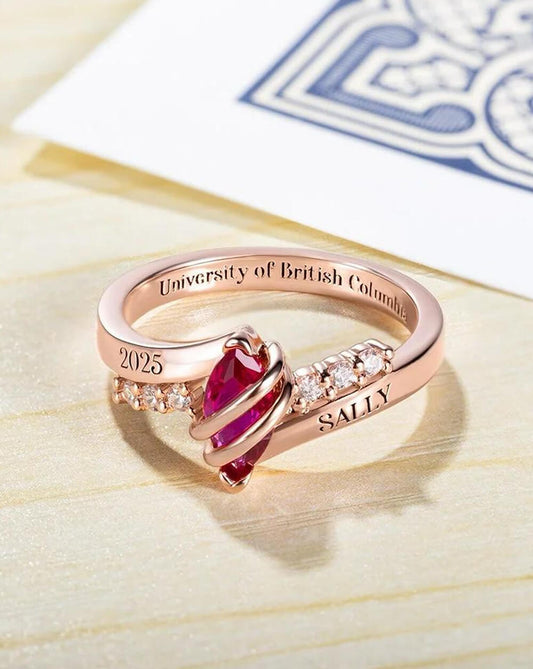 Custom Graduation Rings with Birthstone & Name – Personalized Class Ring for Her