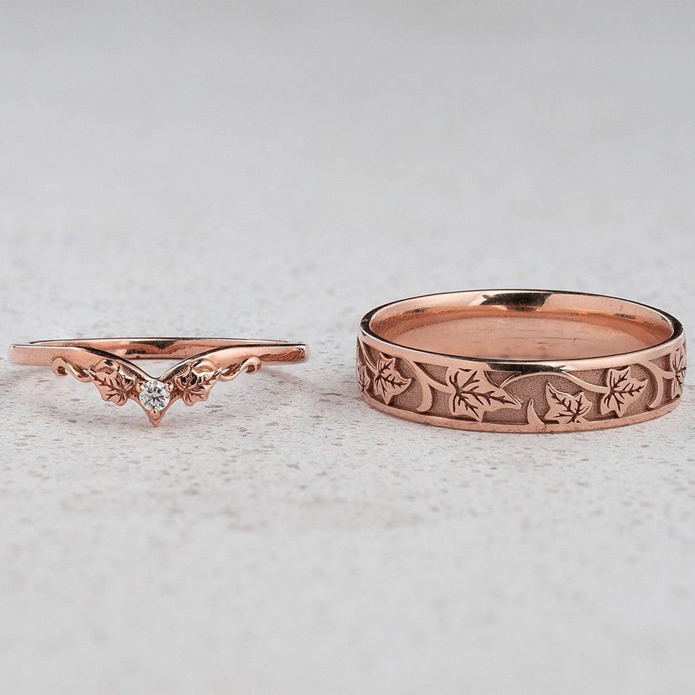Sylvie’s Wedding Pair | His Ivy Band & Her Diamond Ring.