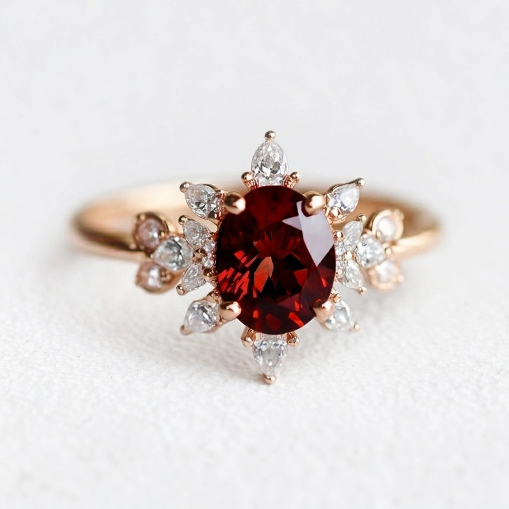 Scarlett’s Midnight | Oval Garnet Engagement Ring.